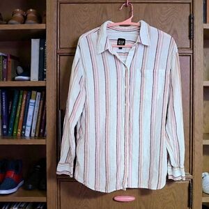 Gap pink and white striped linen shirt button up Classic Preppy Academia / M